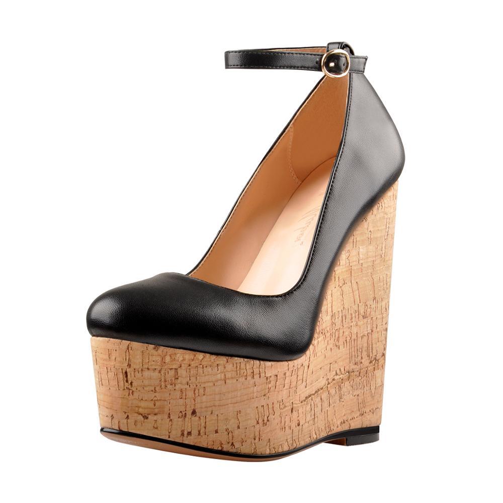Ankle Strap Wedge High Heel Platform Round Toe - TeresaCollections