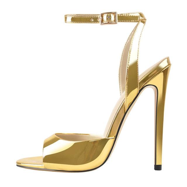 Gold Peep Toe  Buckle Strap Sandals - TeresaCollections