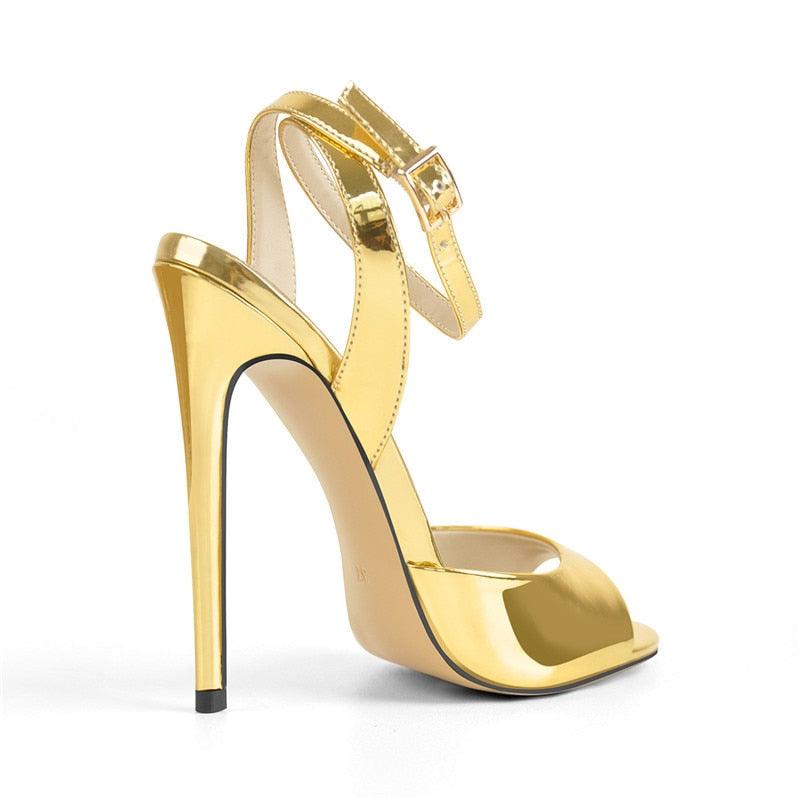 Gold Peep Toe  Buckle Strap Sandals - TeresaCollections