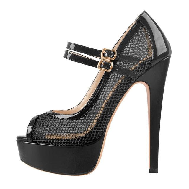 Peep Toe High Heels Straps Platform Pumps - TeresaCollections