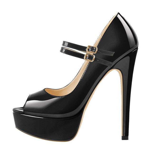 Peep Toe High Heels Straps Platform Pumps - TeresaCollections