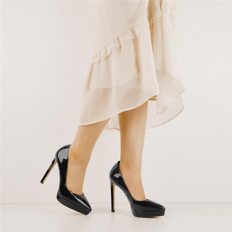 Black Pointed Toe Stiletto Pumps - TeresaCollections