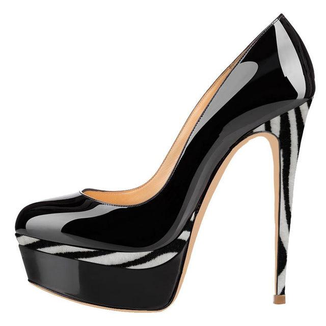 Sexy Stilettos Patent Leather Thin High Heels Platform Pumps - TeresaCollections