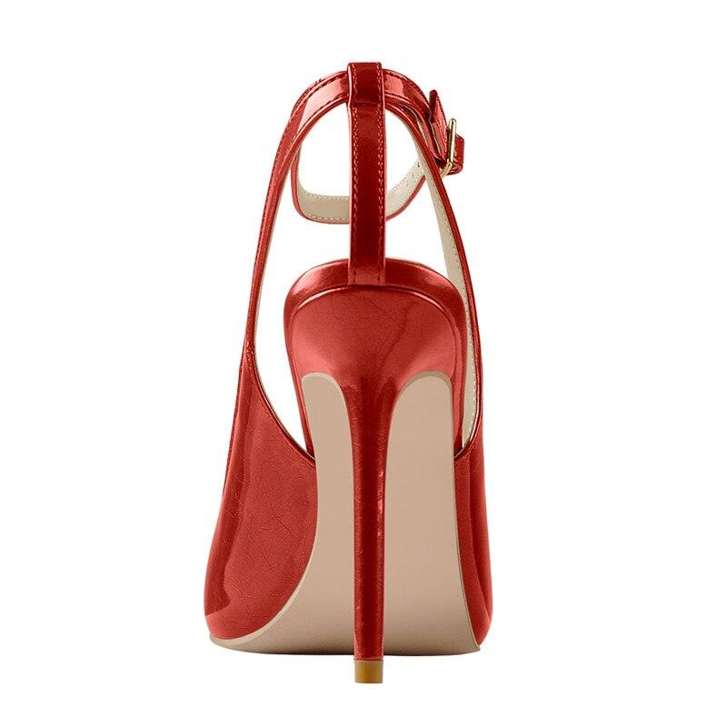 Red Slingback Ankle Strap Pumps Pointed Toe Stiletto - TeresaCollections