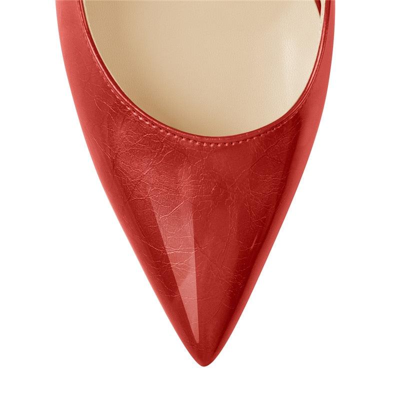 Red Slingback Ankle Strap Pumps Pointed Toe Stiletto - TeresaCollections