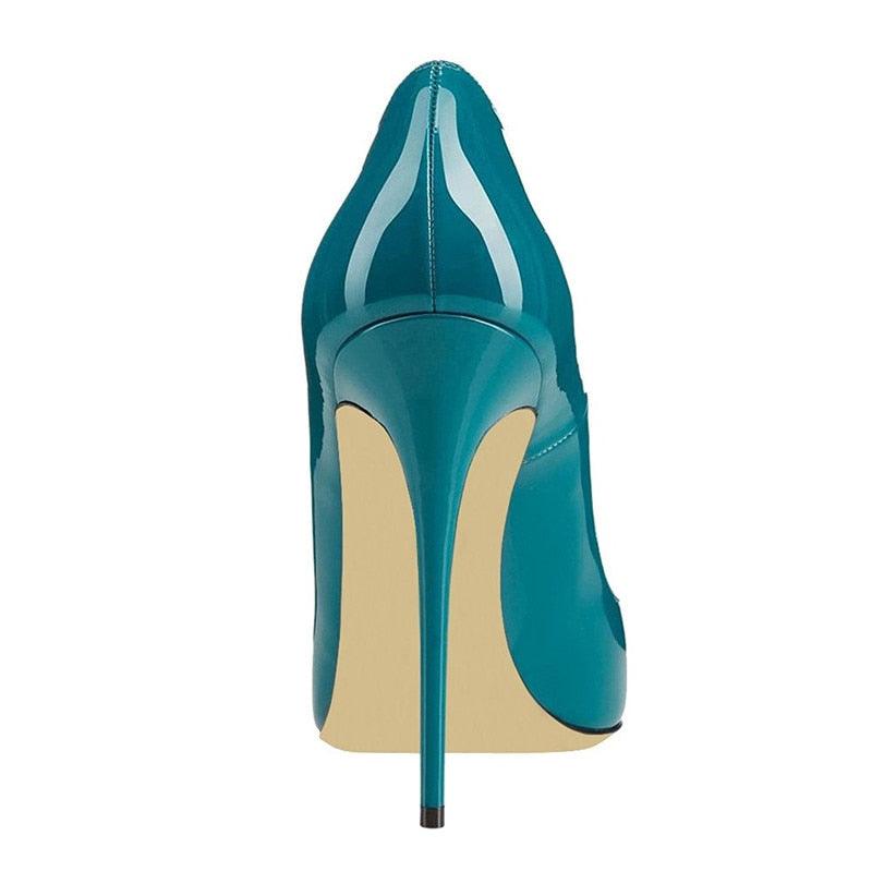 Elegant Dark Green Teal Patent Leather Pumps - TeresaCollections