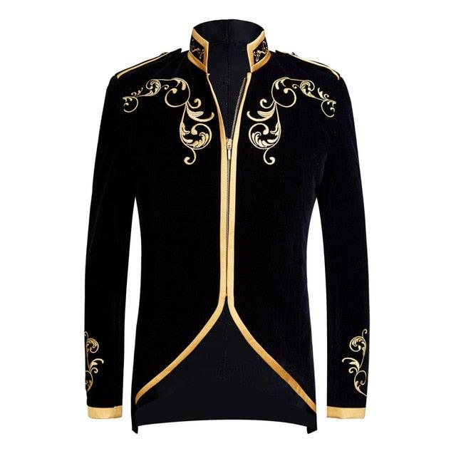 British Style Velvet Gold Embroidery Blazer - TeresaCollections