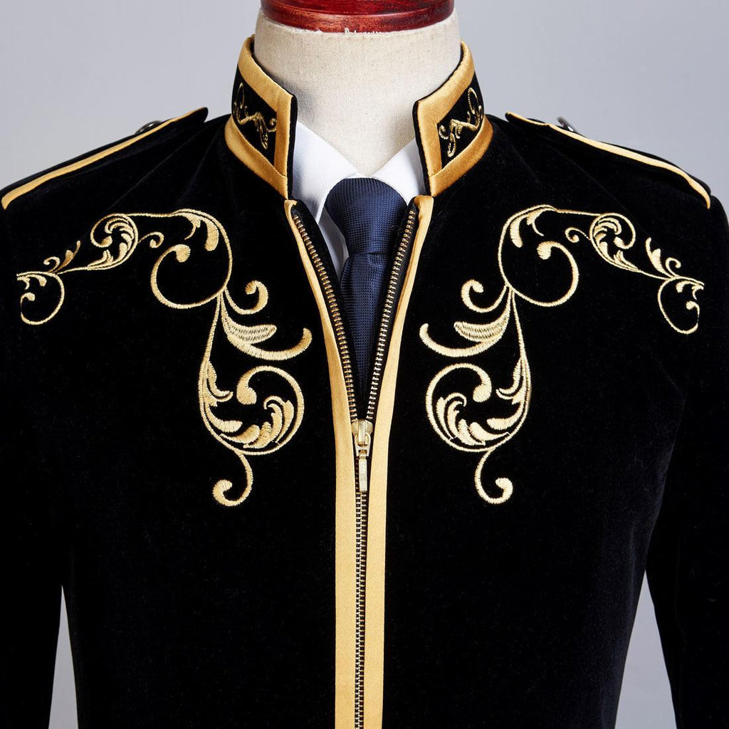 British Style Velvet Gold Embroidery Blazer - TeresaCollections