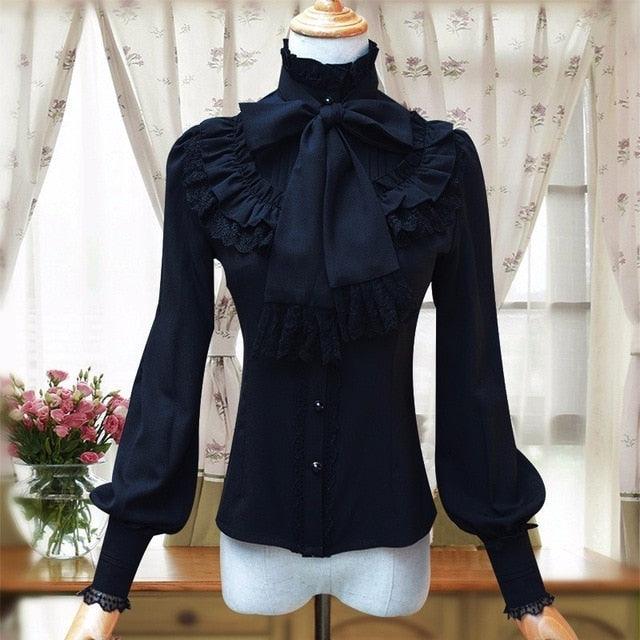 Vintage Long Sleeve Chiffon Shirt Women Stand Collar Elegant Blouse - TeresaCollections