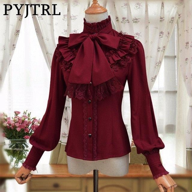 Vintage Long Sleeve Chiffon Shirt Women Stand Collar Elegant Blouse - TeresaCollections