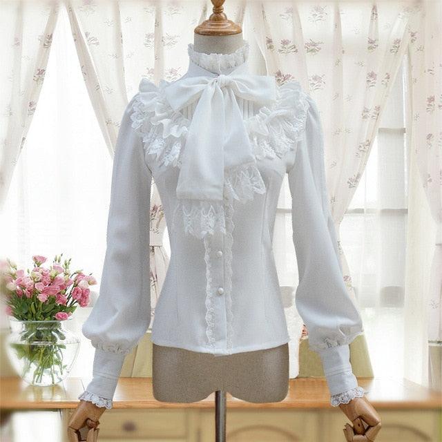 Vintage Long Sleeve Chiffon Shirt Women Stand Collar Elegant Blouse - TeresaCollections
