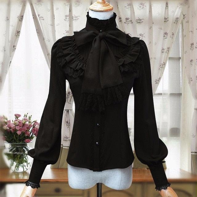 Vintage Long Sleeve Chiffon Shirt Women Stand Collar Elegant Blouse - TeresaCollections