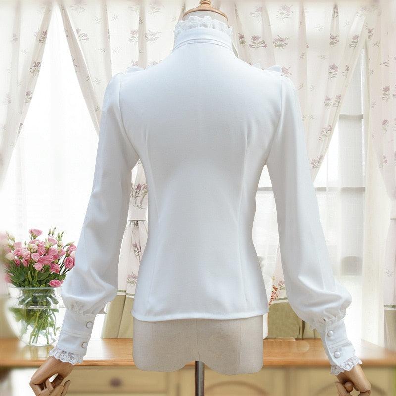 Vintage Long Sleeve Chiffon Shirt Women Stand Collar Elegant Blouse - TeresaCollections