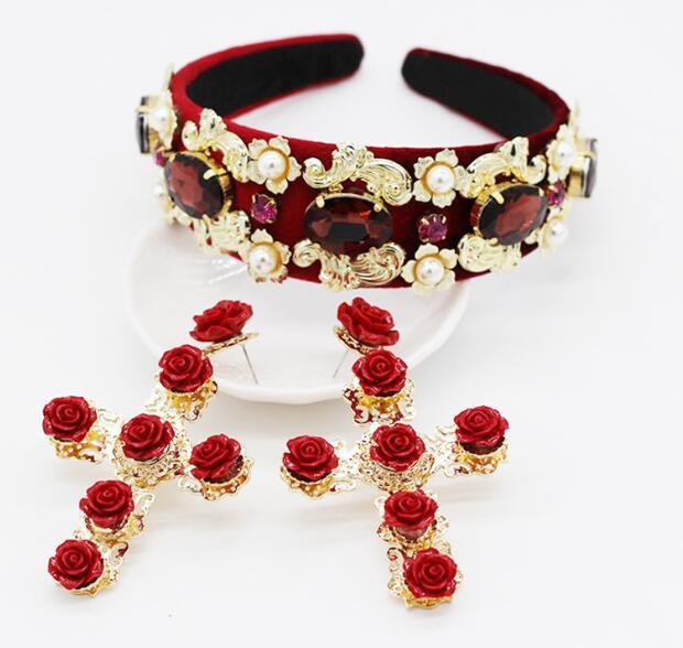 Pageant Crown set High Grade Tiara Round Circles Red Stone Mixing Headband - TeresaCollections