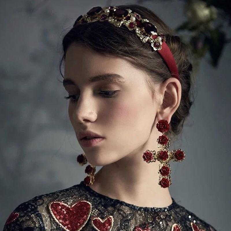 Pageant Crown set High Grade Tiara Round Circles Red Stone Mixing Headband - TeresaCollections