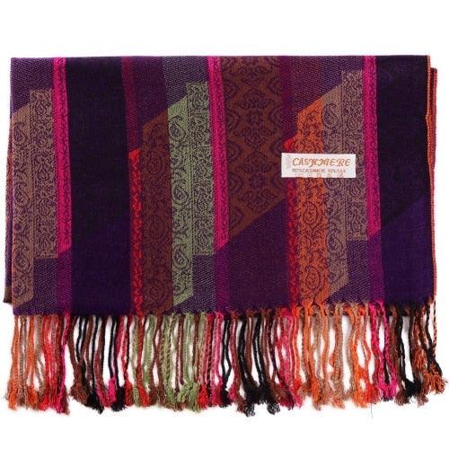 Paisley Stripes Shawl Wrap Soft Long Cashmere Scarf - TeresaCollections