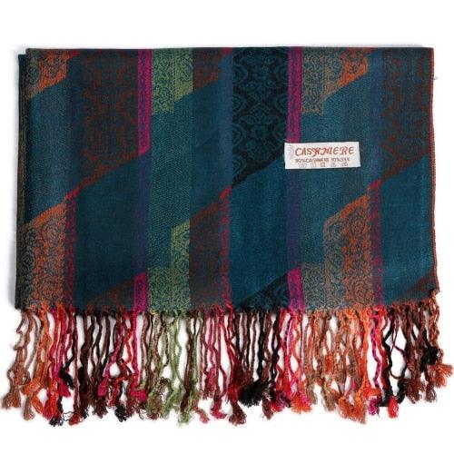 Paisley Stripes Shawl Wrap Soft Long Cashmere Scarf - TeresaCollections