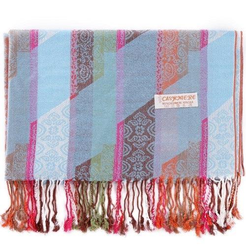 Paisley Stripes Shawl Wrap Soft Long Cashmere Scarf - TeresaCollections