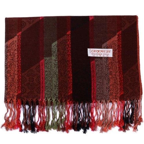 Paisley Stripes Shawl Wrap Soft Long Cashmere Scarf - TeresaCollections