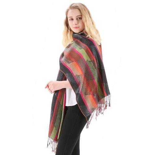 Paisley Stripes Shawl Wrap Soft Long Cashmere Scarf - TeresaCollections