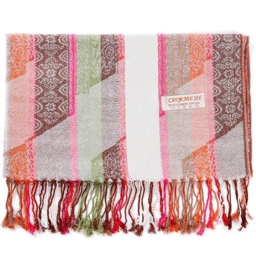 Paisley Stripes Shawl Wrap Soft Long Cashmere Scarf - TeresaCollections