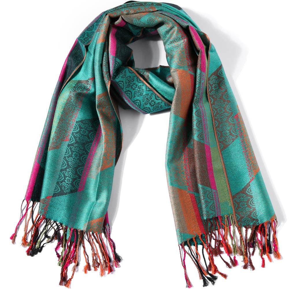 Paisley Stripes Shawl Wrap Soft Long Cashmere Scarf - TeresaCollections