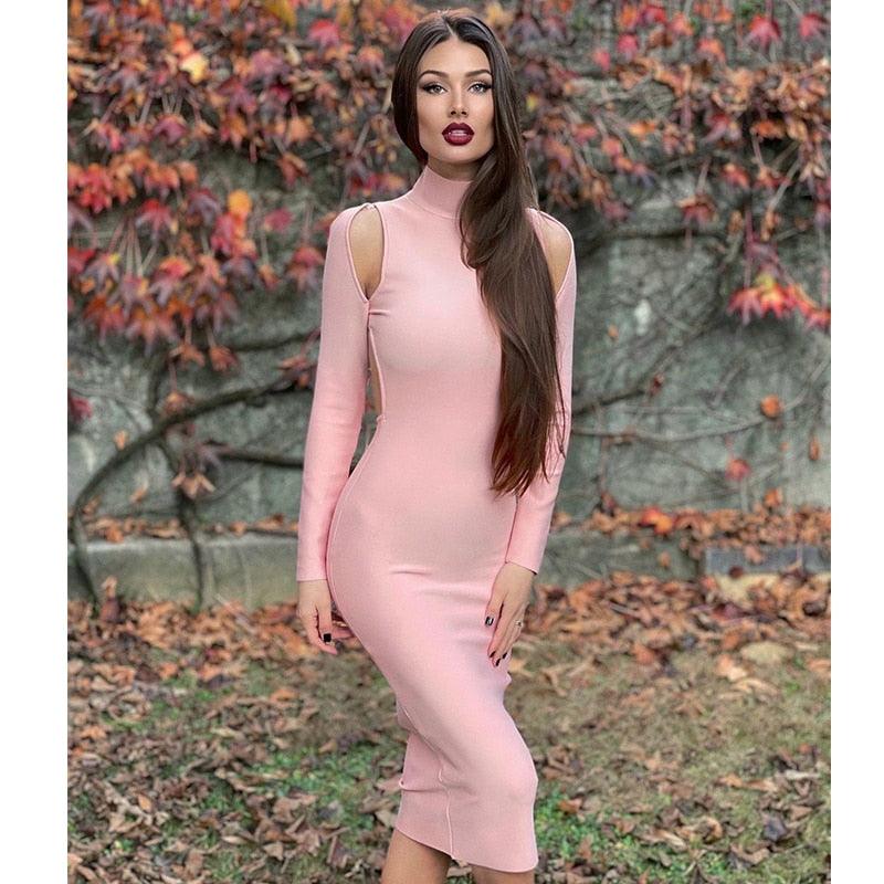 Backless Sexy Knitted Long Sleeve Slim Midi Dress - TeresaCollections