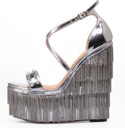 Palms Summer Supper High Platform with Chain Rivets Wedges Sandals - TeresaCollections