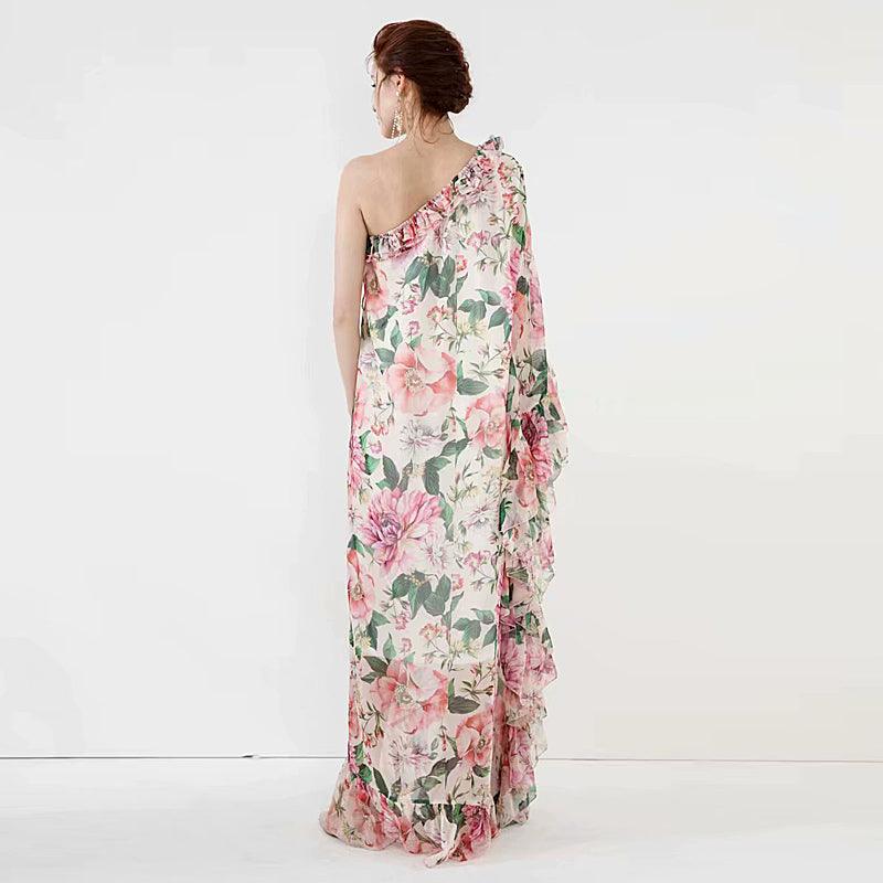 Plus Size Sexy Boho Beach Irregular Ruffled Print Chiffon Chic Dresses - TeresaCollections