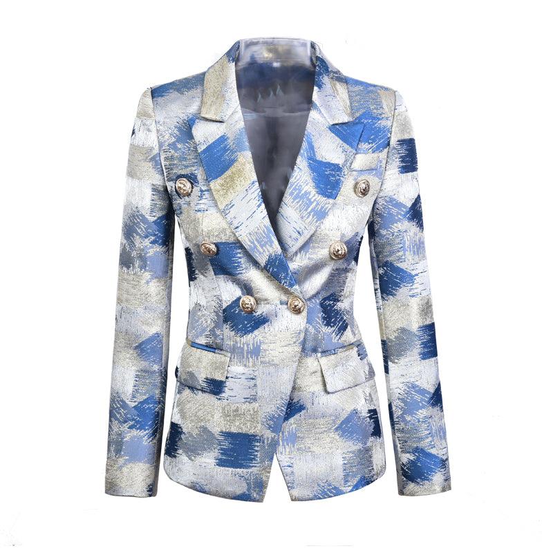 Contrast Color Double Breasted Blazers - TeresaCollections