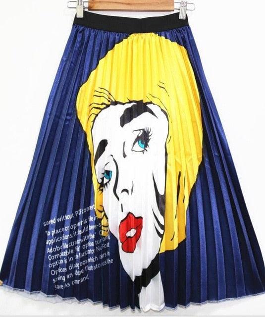 High Waist Elastic Blue Pink Skirt - TeresaCollections