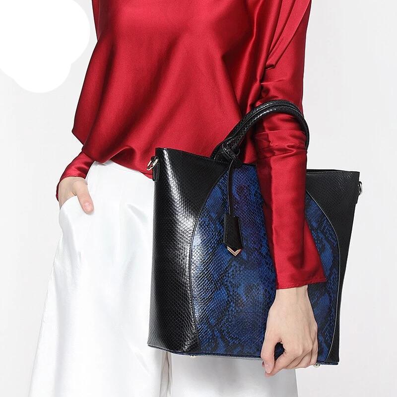 Snake Skin Pattern Leather Shoulder Bag - TeresaCollections