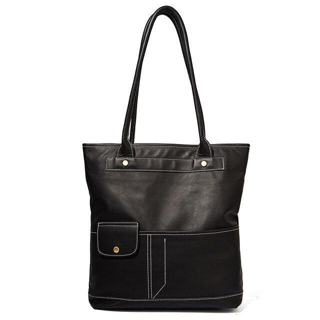 Real Leather Black Tote - TeresaCollections