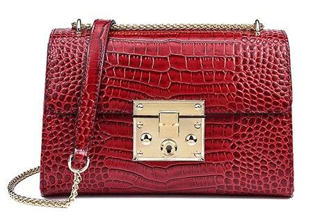 Red Genuine Leather Chain Shoulder Bag - TeresaCollections