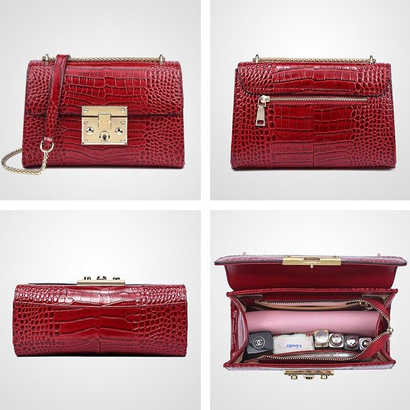 Red Genuine Leather Chain Shoulder Bag - TeresaCollections