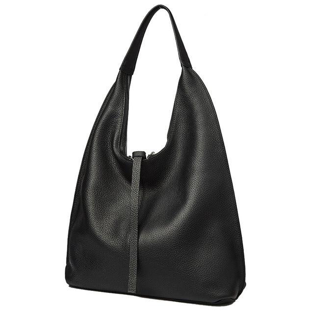 Hobo Tote Black Genuine Leather Shoulder Bag - TeresaCollections