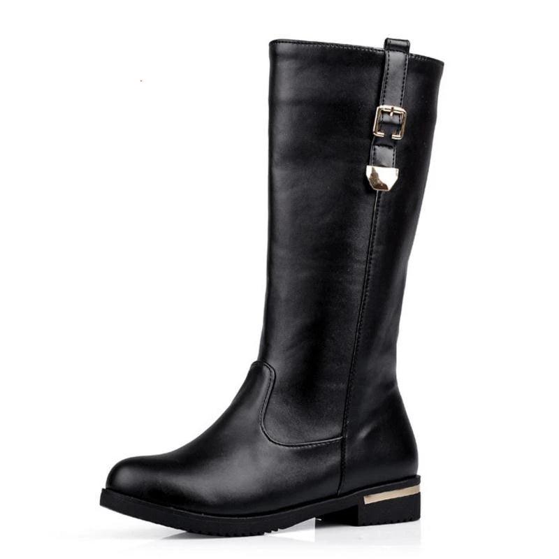 Metal Buckle Faux Fur Winter Woman Riding Boots - TeresaCollections