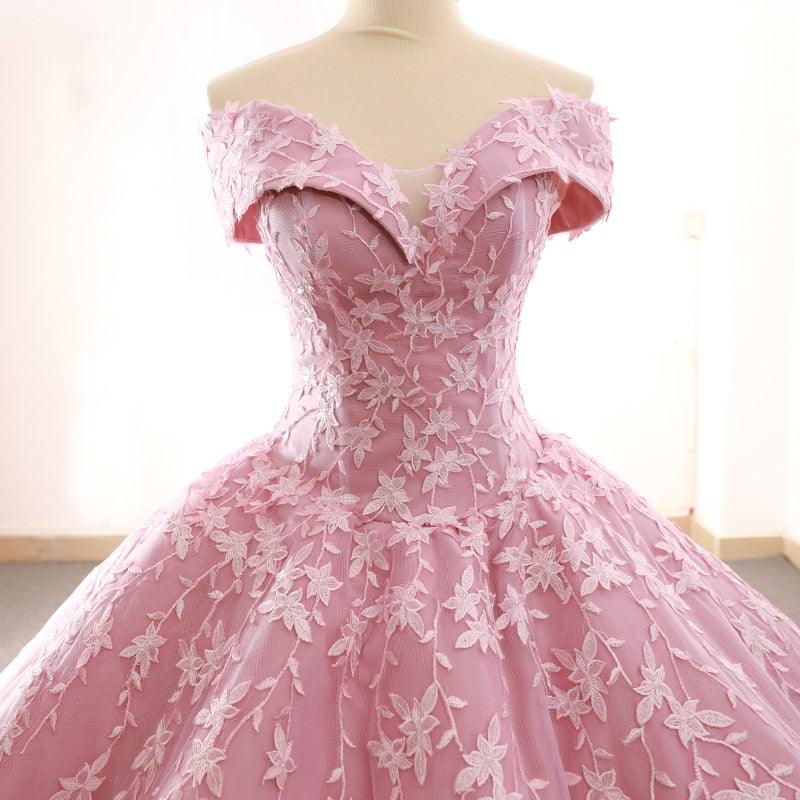 Ballerina Pink Off Shoulder Sweetheart  Puffy Pleated Evening Formal Dress - TeresaCollections
