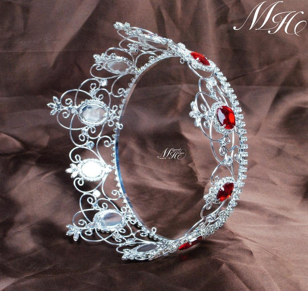 Red Semi-precious Stone Diadem Full Circle Rhinestone Crystal Tiara - TeresaCollections