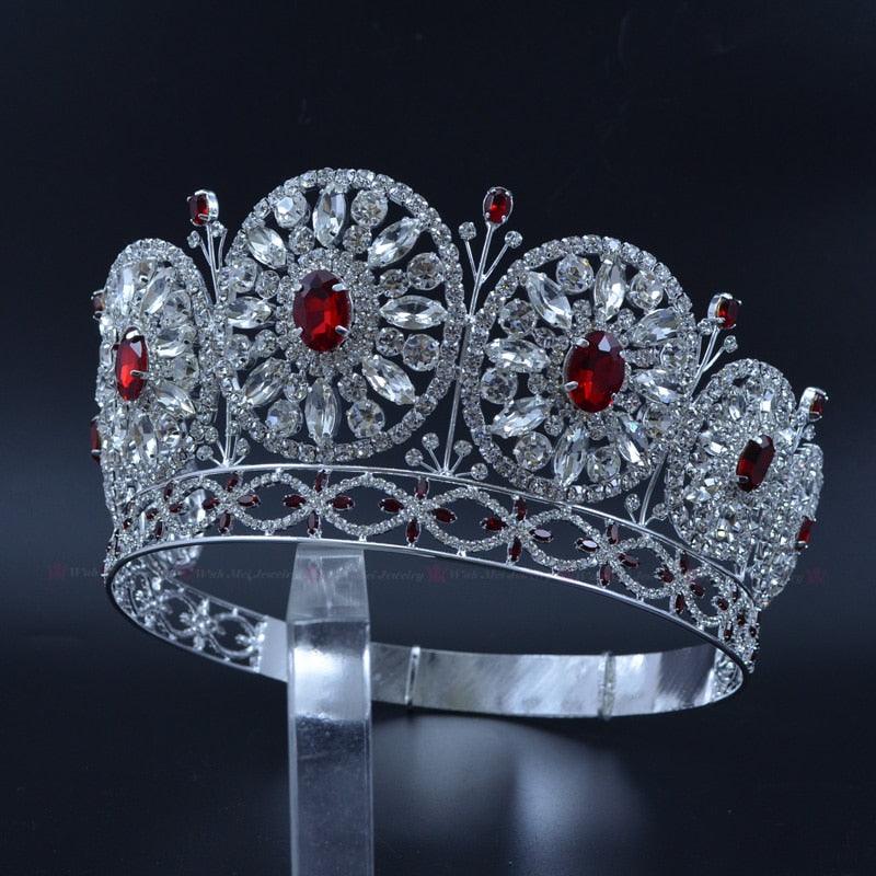 Red Stone Rhinestone Bridal Wedding Tiara - TeresaCollections