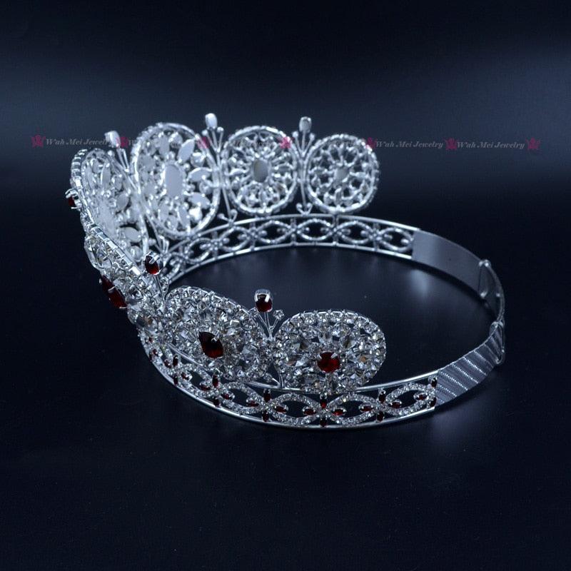 Red Stone Rhinestone Bridal Wedding Tiara - TeresaCollections