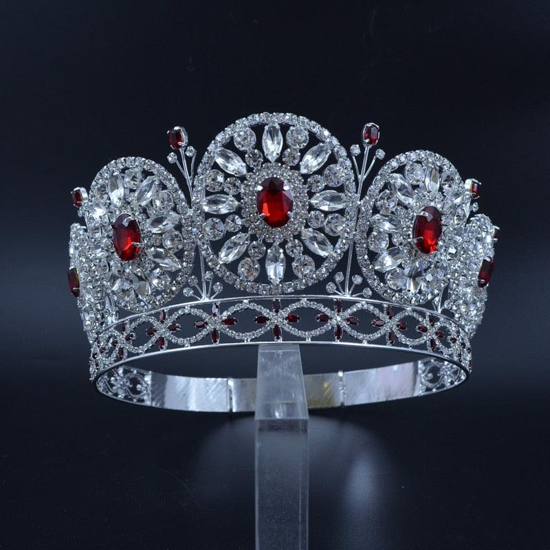 Red Stone Rhinestone Bridal Wedding Tiara - TeresaCollections