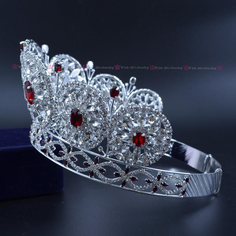 Red Stone Rhinestone Bridal Wedding Tiara - TeresaCollections