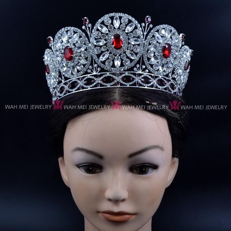 Red Stone Rhinestone Bridal Wedding Tiara - TeresaCollections