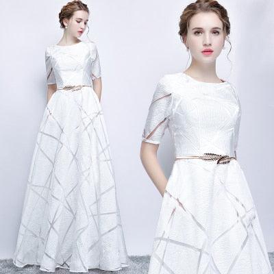White Long Evening Dresses 2018 lacing Vintage Lace Top Dress - TeresaCollections