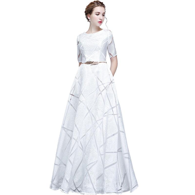 White Long Evening Dresses 2018 lacing Vintage Lace Top Dress - TeresaCollections
