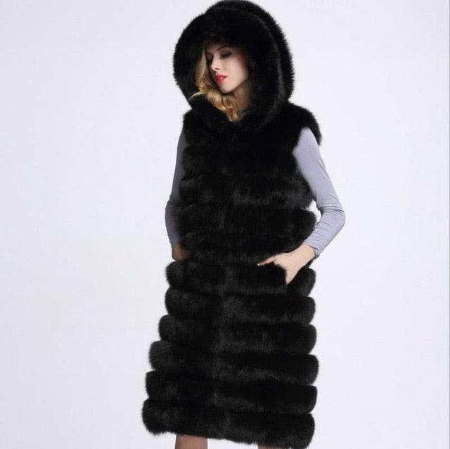 Slim Sleeveless Faux Fox Fur Vest Winter Jacket - TeresaCollections