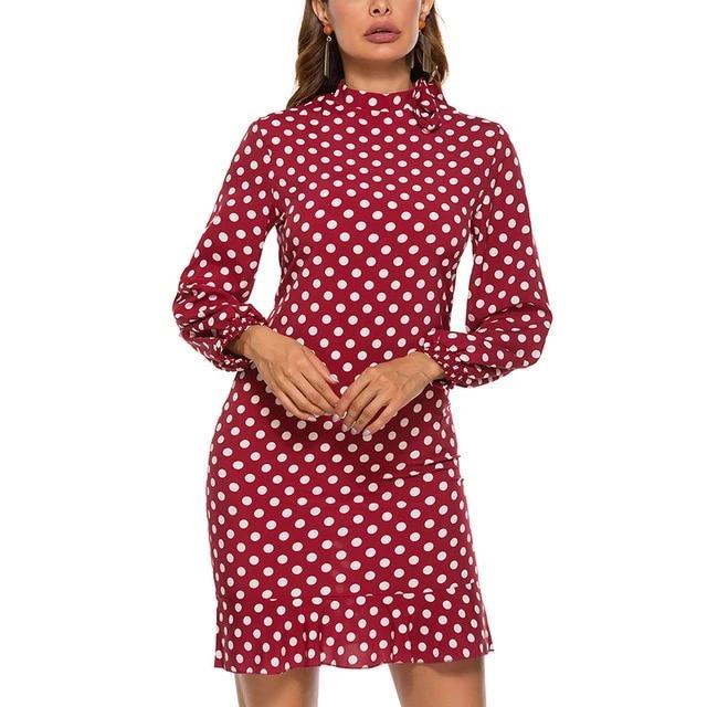 PolkaDot Print Elegant Mini Dress - TeresaCollections