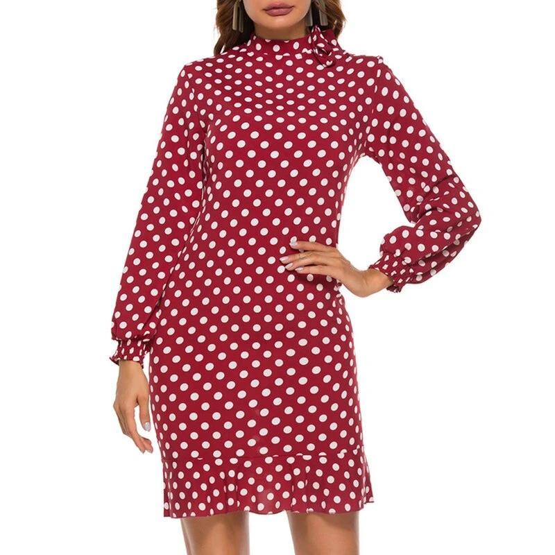 PolkaDot Print Elegant Mini Dress - TeresaCollections