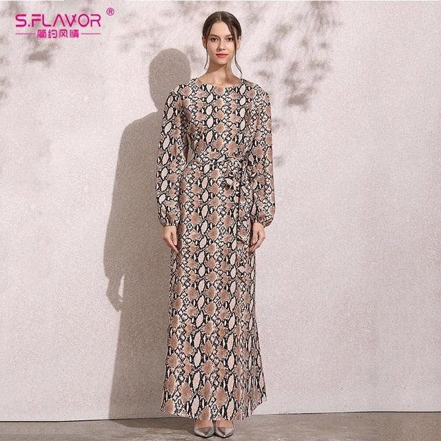 Sleeved Snakeskin Dress - TeresaCollections